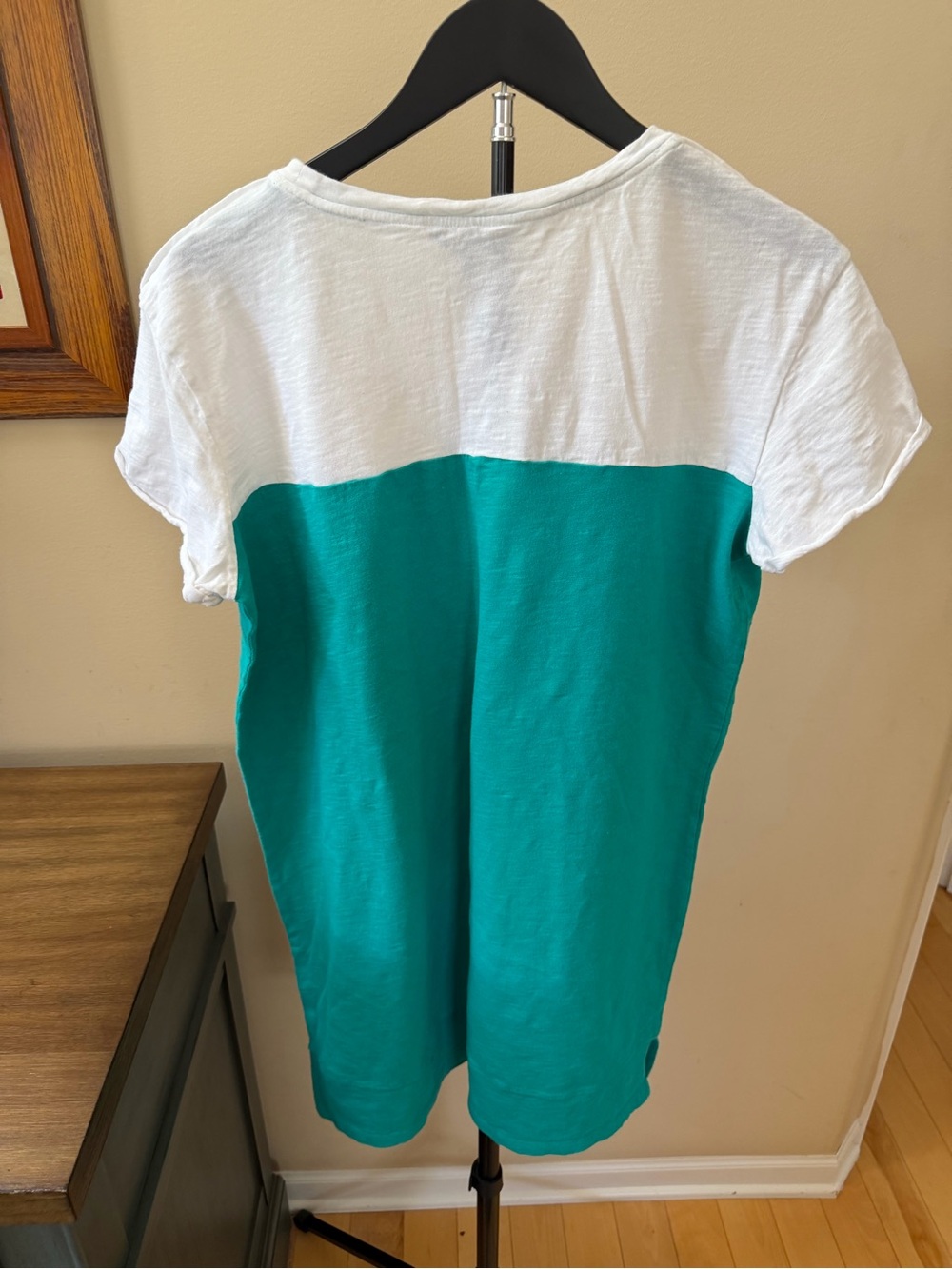Nicole Miller Womens XL Teal White Colorblock T Shirt Dress Jersey Knit - Picture 8 of 9
